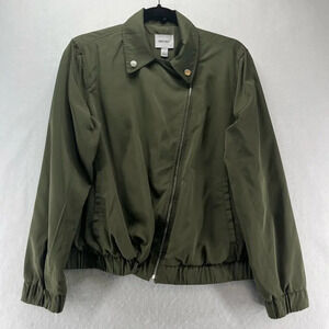 Nine West Jacket Womens Sz S Moto Bomber Asymmetric Zip Long Sleeve Olive Green